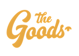 Yellow 'the Goods' text on a white background