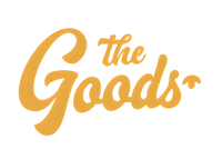 Yellow 'the Goods' text on a white background